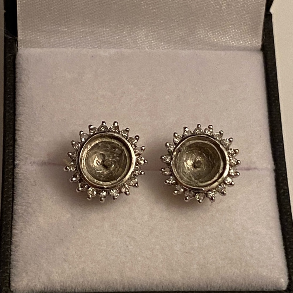 Vintage Diamond 14K White Gold Stud Earrings Jackets - Picture 8 of 12